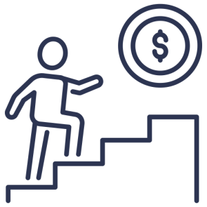 Person climbing stairs toward a dollar sign coin – symbolizes financial growth, investment journey, or achieving money goals