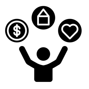 Icon of a hand holding a money bag, symbolizing money and lifestyle.